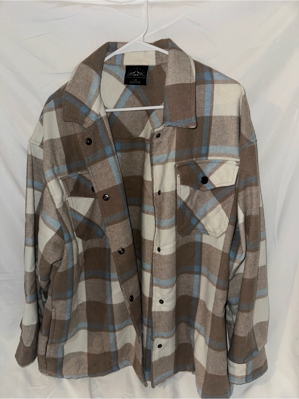 HFX Plaid Shacket Shirt Jacket Brown Blue Cream Size Large